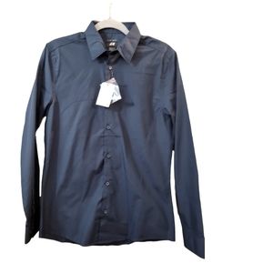 H&M easy iron long sleeve navy blue button down shirt